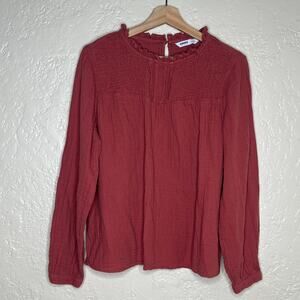 Sonoma Women's Cotton Gauze Ruffle Mock Neck Blouse Made in India Size Large